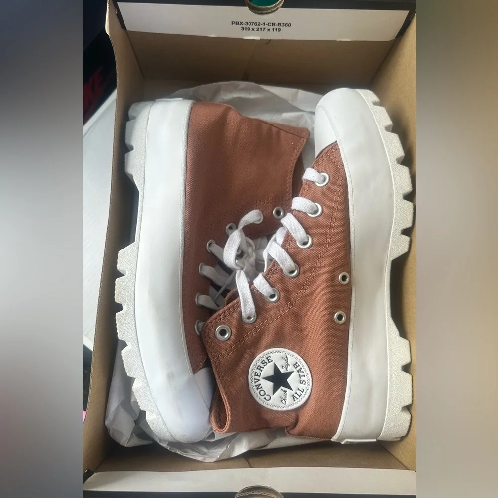 Converse Brown High Top Platform Sneakers with White Sole